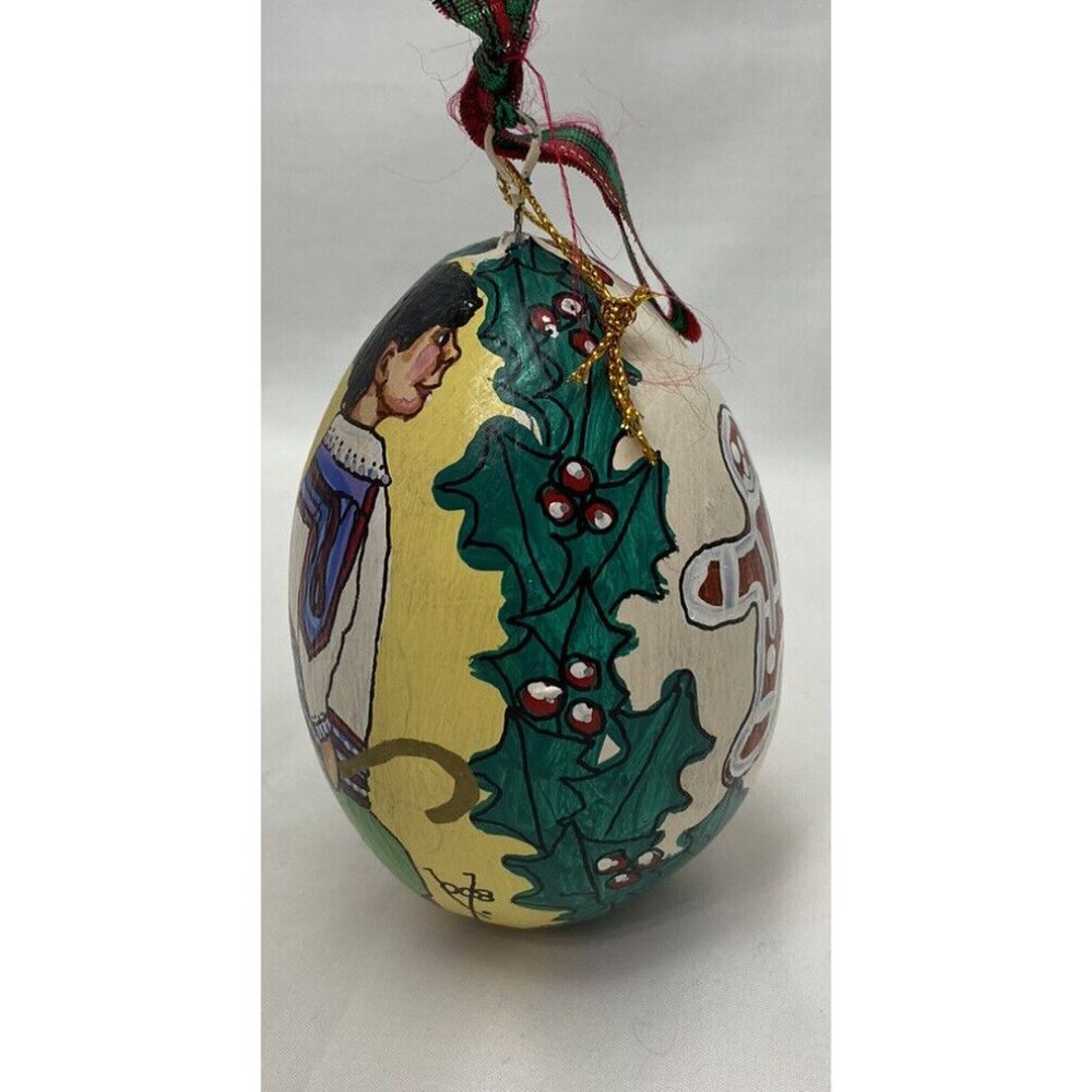 Christmas Goose egg ornament Folk Art Gingerbread Shepherd Signed Handmade - Picture 2 of 8